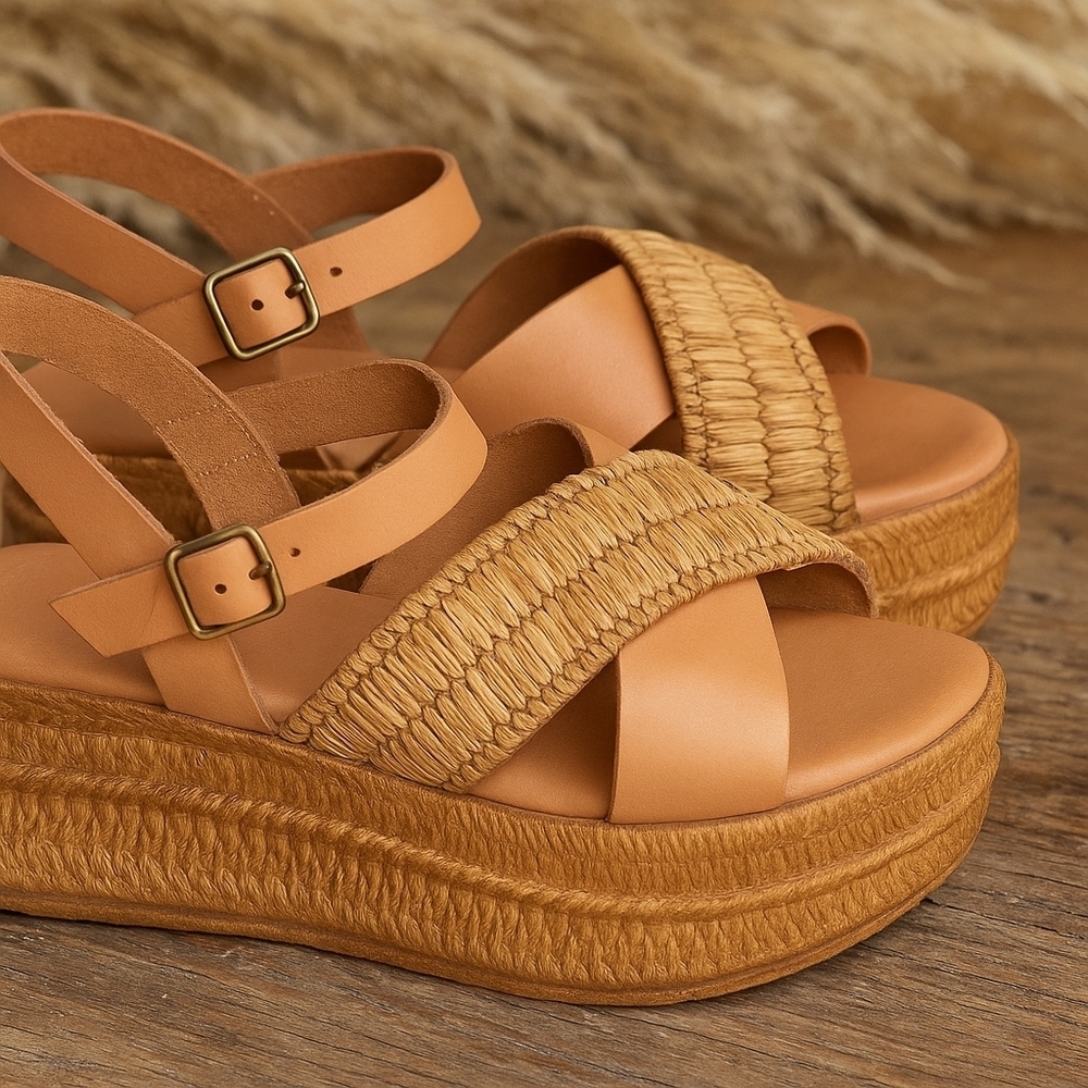 Carlo Pera Leather Flat Sandals - Size 9.5